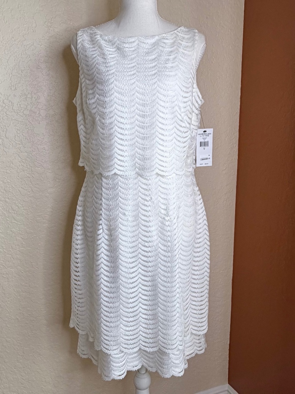 American Living Ivory/White Mesh Popover Dress, NWT Size 12